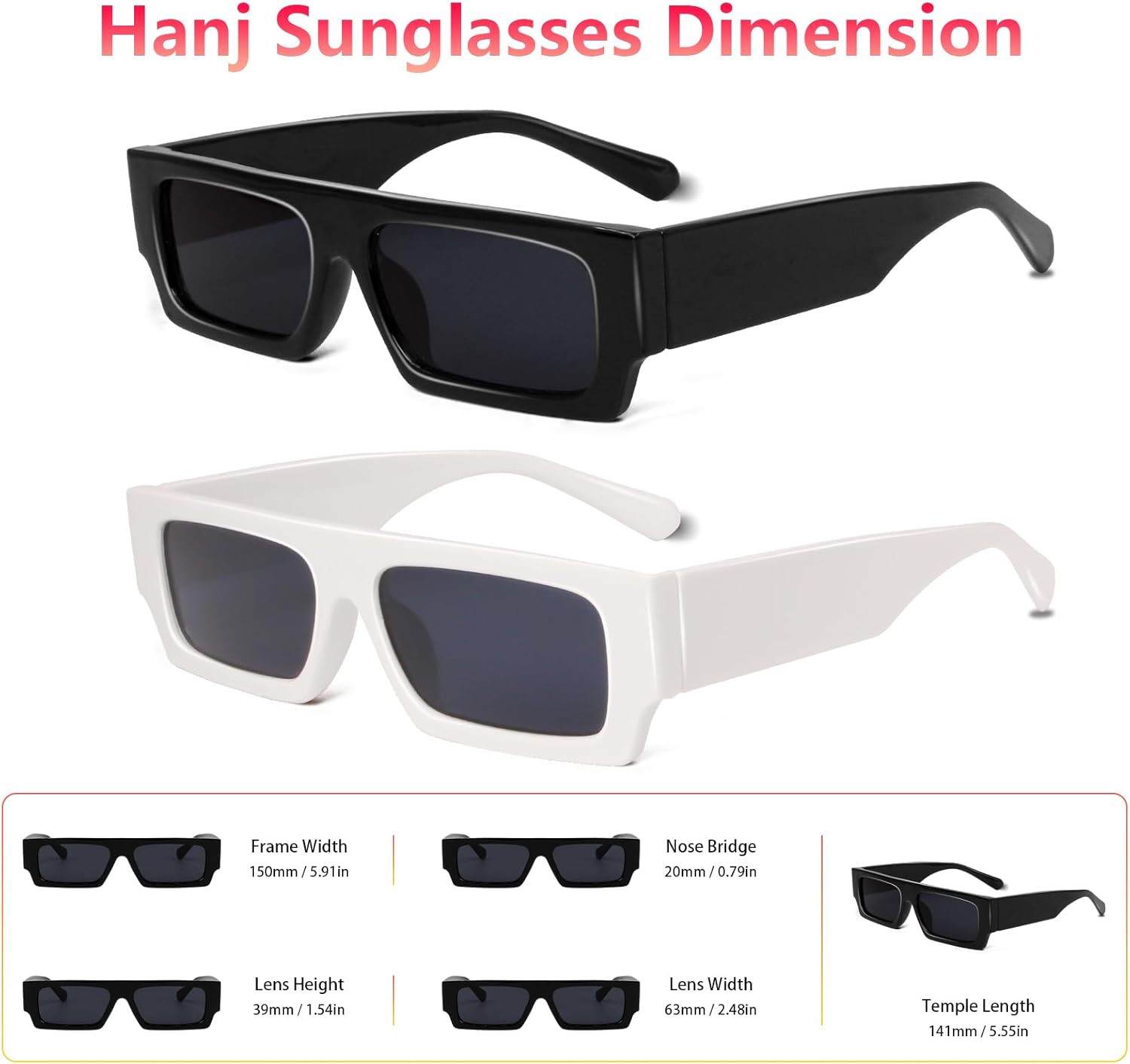 Rectangle Sunglasses, 90s Small Vintage Narrow Square Sunglasses for Men Women Trendy Classic Shades Sun Glasses