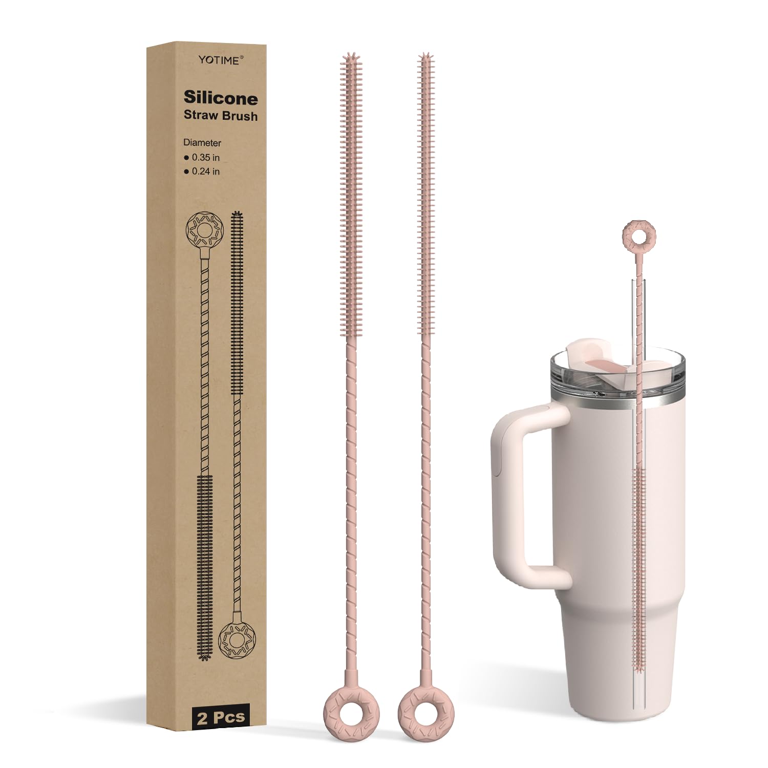 YOTIME Silicone Straw Cleaner Brush 2 Pcs Reusable Straw Brush 6mm 9mm for Cleaning Narrow Wide Straws Tumblers