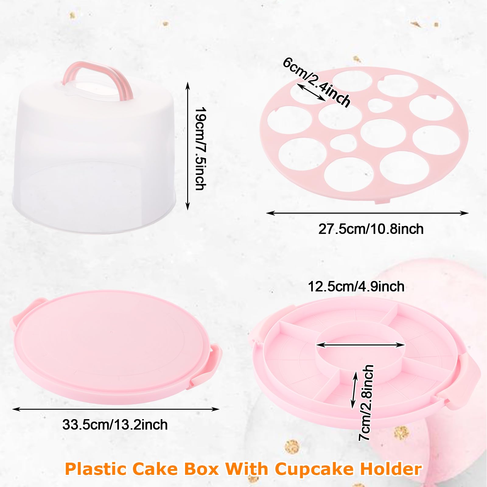 SENENQU Caja de plástico para tartas de 10 pulgadas de alto, soporte grande para tartas con asa y soporte para cupcakes, contenedor portátil para tartas con base de plástico de dos caras para fiesta