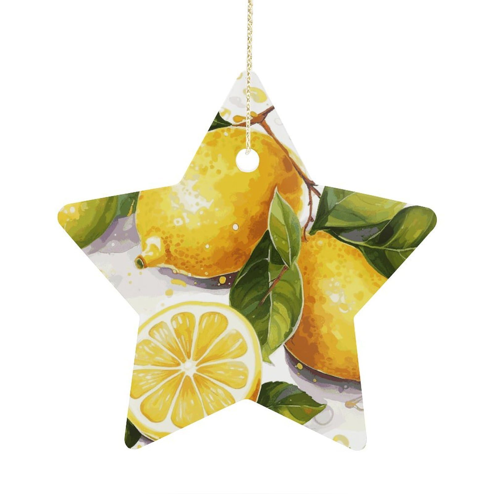 Fruits Lemon Stars Ornaments Ceramic Christmas Tree Hanging Light in Weight Christmas Star Pendants Funny Double-Sided Printed Xmas Ornaments for Gifts
