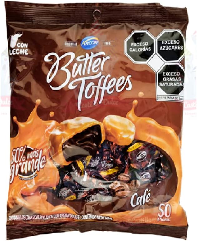 Arcor Butter Toffees Sabor Café Bolsa con 50 pzas 300 Gr