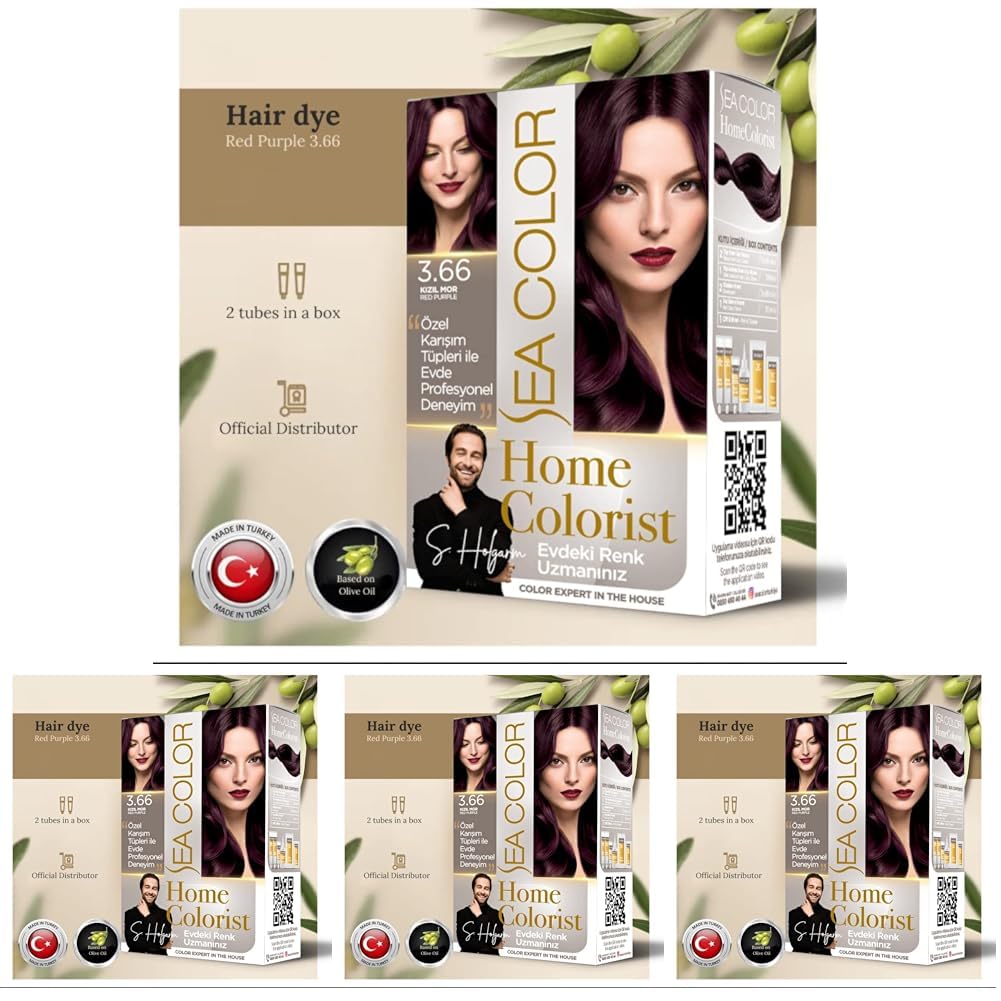 Sea Color Home Colorist Set Saç Boyası 3.66 Kızıl Mor Red Purple (4 paketi)