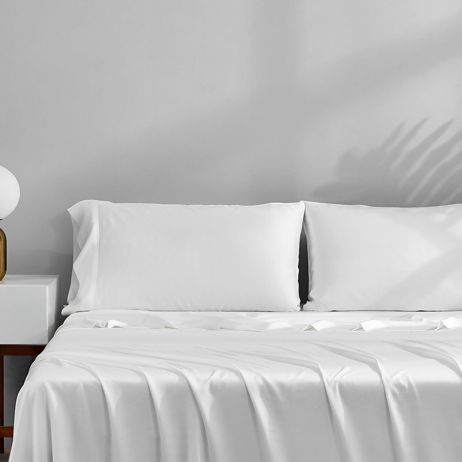 ACCURATEX Cooling Pillow Cases Queen Size Set of 2,Rayon Derived from Bamboo Pillowcases, Soft Breathable Pillow Case with Envelop Closure, Silky Pillowcase for Hair and Skin, White,20x30 inches