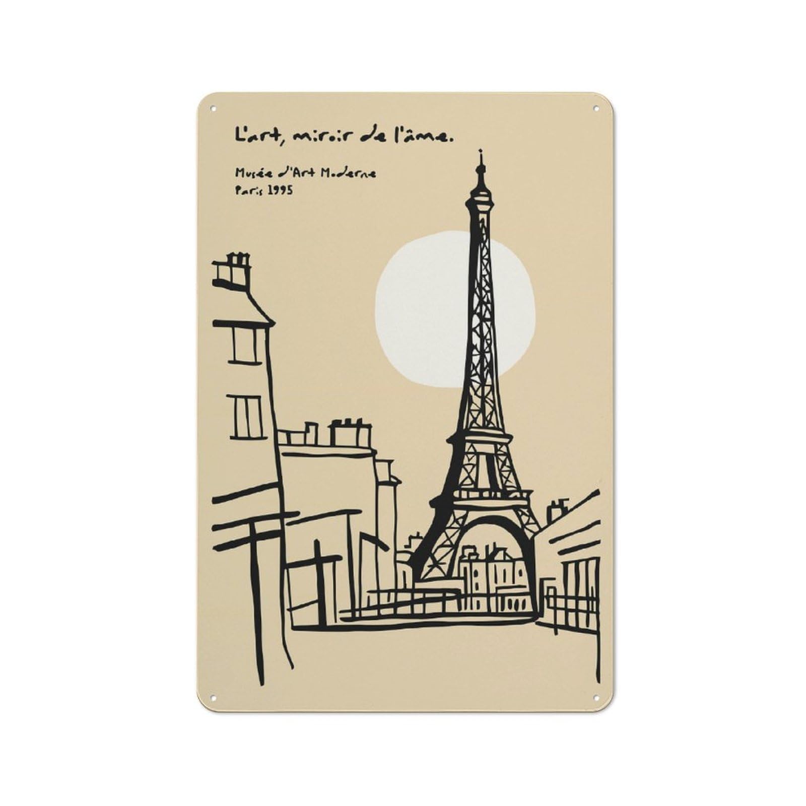 Junmoney Style-11 Metal Sign 30X20cm With Parisian Scene With Eiffel Tower(2) For Hallway Wall, Retro Decor, Gift For Hallway Decor Lovers During The Christmas Season