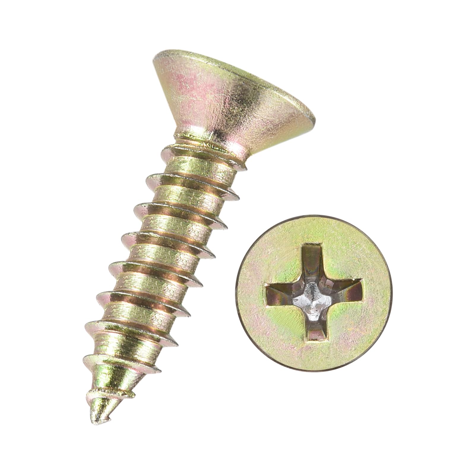 Kozelo 100pcs Phillips Flat Head Wood Screws - [#7x5/8"] Carbon Steel Countersunk Self Tapping Screws for Furniture Assembly, Interior Trim, Outdoor Construction, Color
