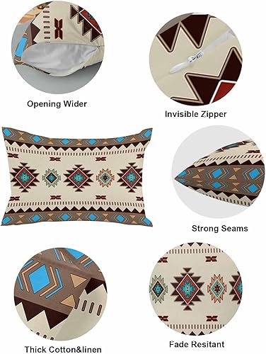 Miniatura 5 de Paquete de 2 fundas de almohada decorativas de algodón, nativos americanos en los Estados Unidos, estilo indio, geométrico, 12 x 20 pulgadas,