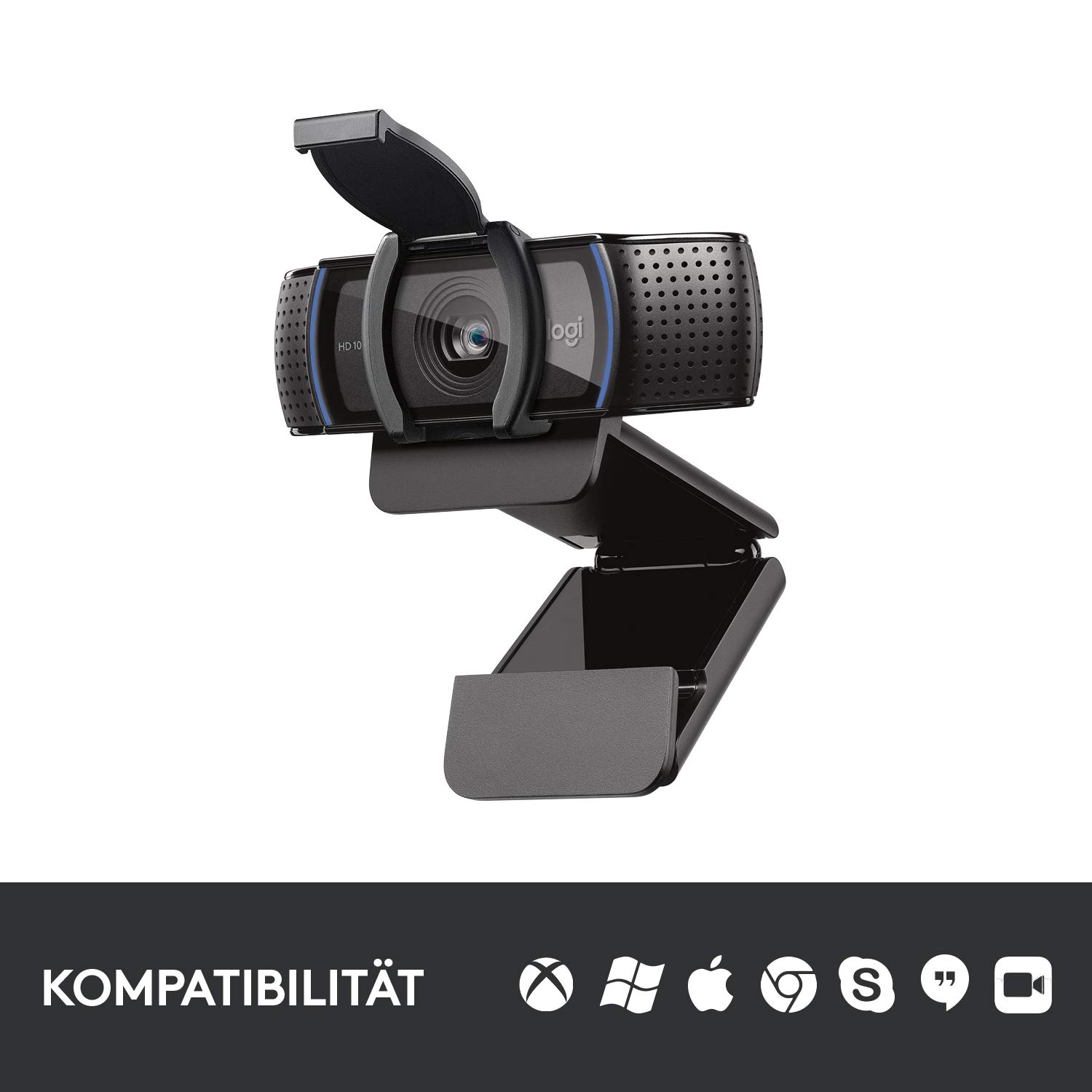 Logitech C920s HD PRO Webcam, Full-HD 1080p, 78° Blickfeld, Autofokus, Belichtungskorrektur, USB-Anschluss, Abdeckblende, Für Skype, FaceTime, Hangouts,etc., PC/Mac/ChromeOS/Android/Xbox One -Schwarz