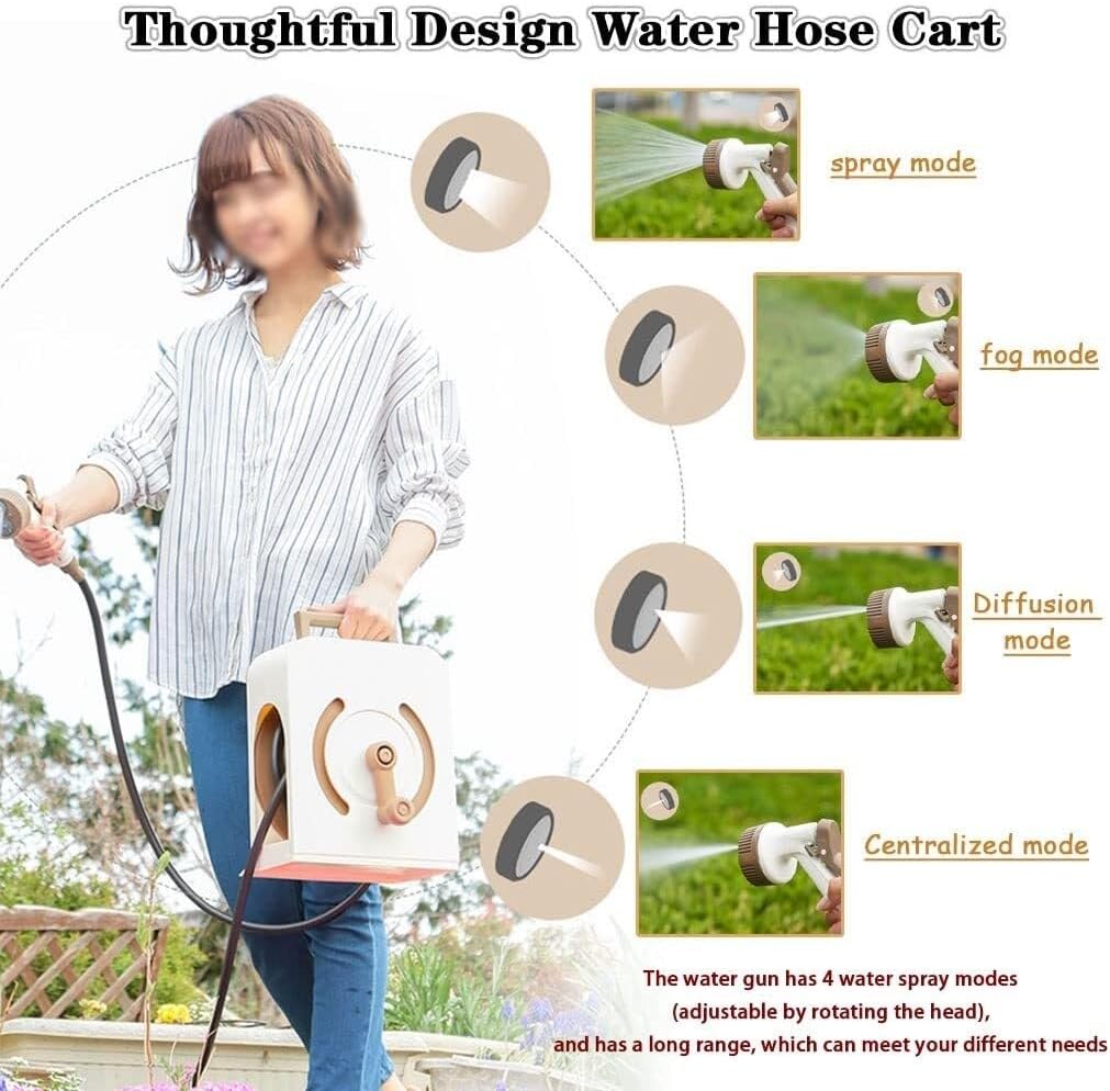 Compact Portable Garden Hose Reel Cart With 10m/15m PVC Hose And Adjustable Spray Nozzle For Yard & Car Wash
