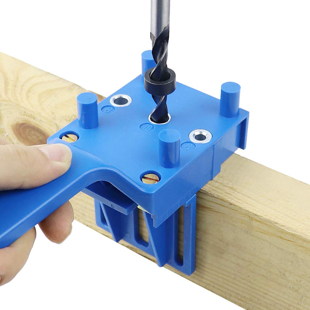 Dima per fori tascabili 6/8/10 mm, Guida Girevole per Legno per Lavorazione del Legno ad Angolo (1 Pezzo, Blu)