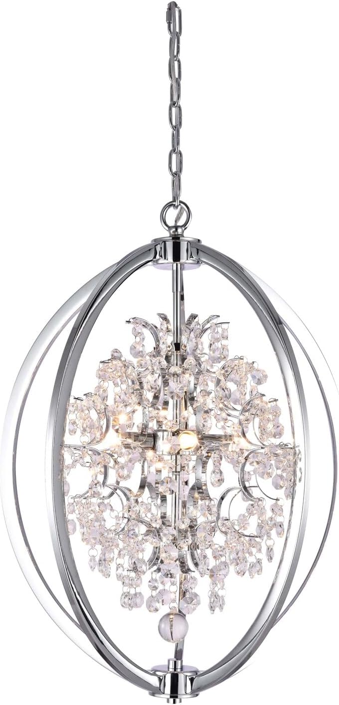 BETHEL Chrome Sphere CAGE Chandelier with Clear Crystal Beaded Draping