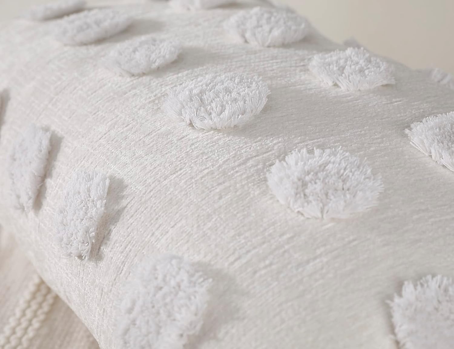 NUYECY Decorative Lumbar Throw Pillow Covers 14 x 36,Super Soft Chenille Long Pillow Covers Cushion Case for Farmhouse Sofa Couch Bed Livingroom,Modern Boho,Cream White