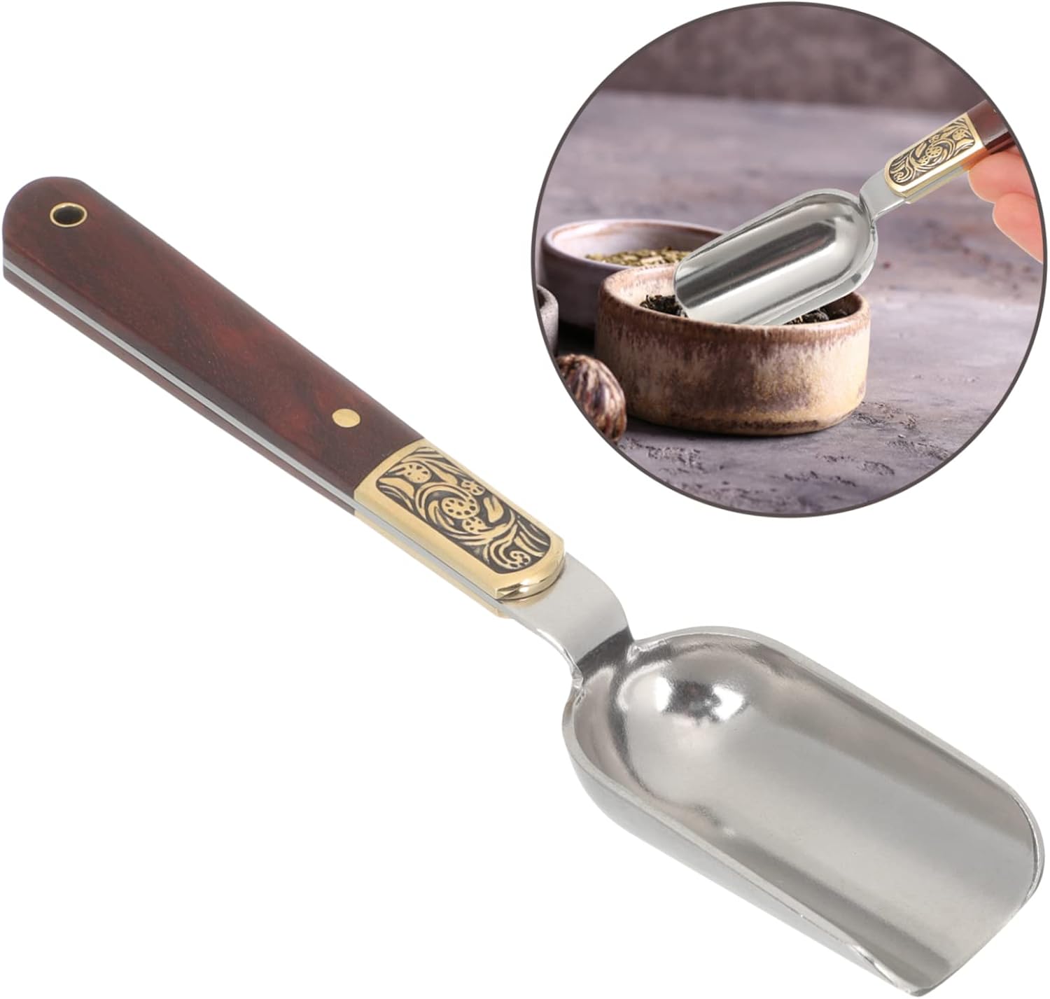 Tea Scoop with Wooden Handle Practical Long Handle Spoon for Loose Tea Leaves Vintage Style