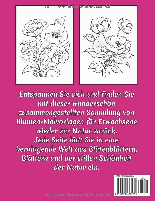 Einfaches Malbuch mit Blumen zum Entspannen: Große Druckblume, Blumensträuße, Töpfe mit Blumen