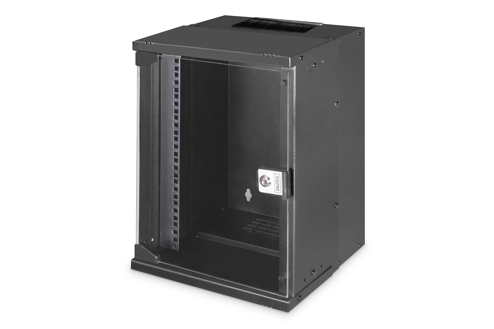 DIGITUS Netzwerk-Schrank 10-Zoll - 9HE - Wandmontage - unmontiert - HxBxT 457x316x298mm - Traglast 30kg - Nutztiefe 254mm - IP20 Schutzklasse - SOHO Pro-Serie - Schwarz