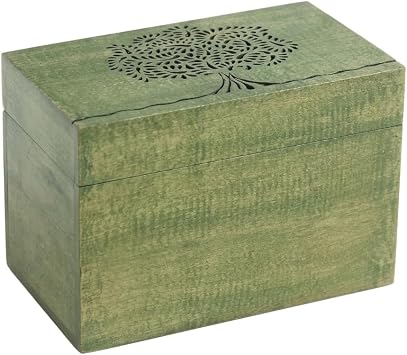 STORE INDYA Wooden Tea Storage Box Compact Organizer Handcrafted with Embossed Tree of Life Design