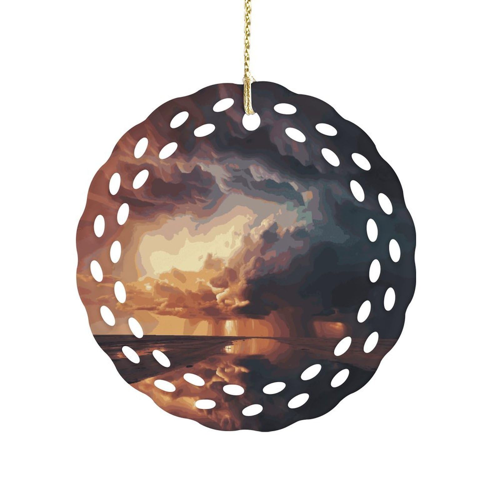 Btcowzrv Style Dark Clouds Under Rainbow Ceramic Ornament,Round Ornaments With Hole Easy To Hang,Hanging Ornament For Wedding Party Home Window Garden Christmas Day Decor