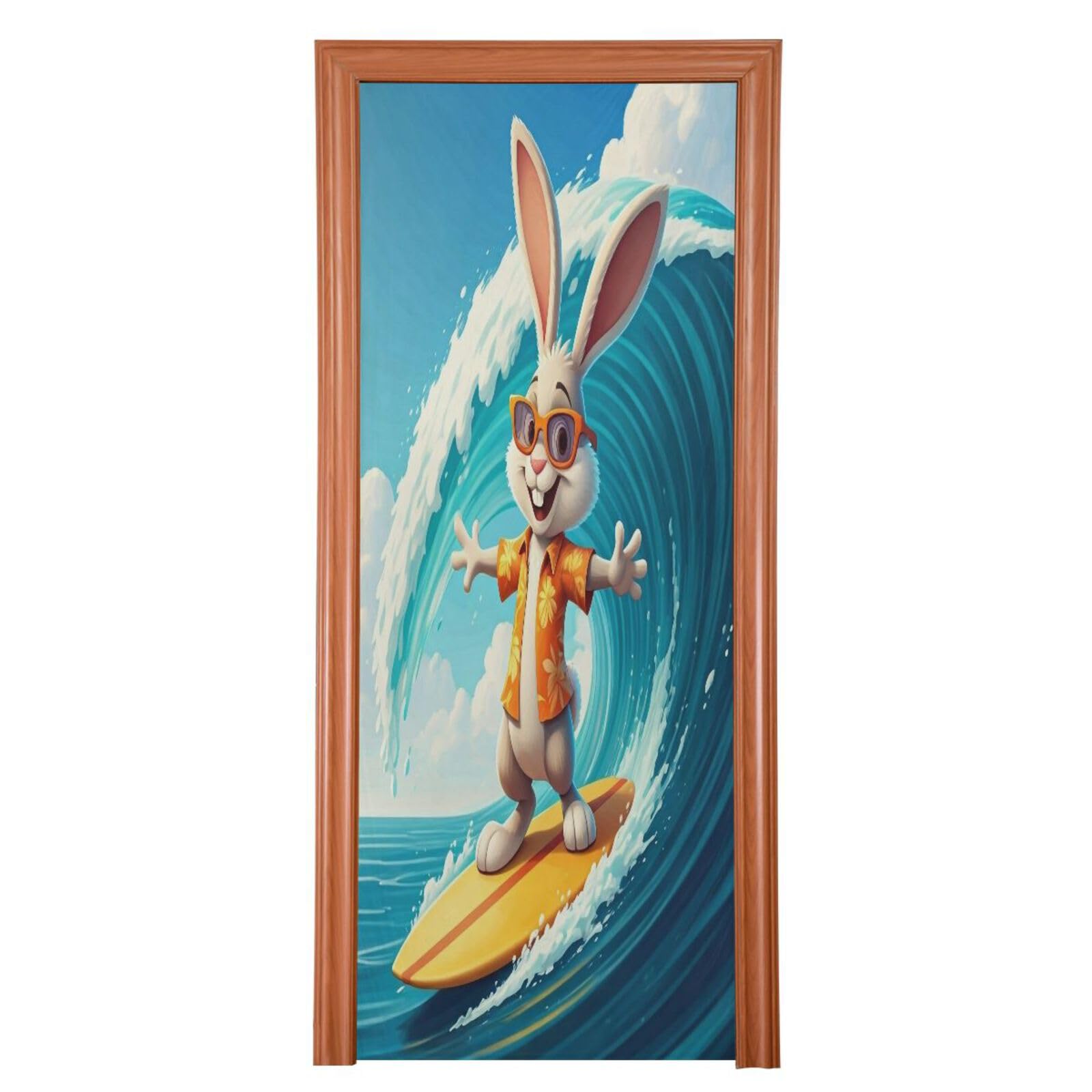 FLildon Rabbit Surfing Door Cover Decoration, Party Accessory Porch Decor for Festive Ornament Room Door Covers 35 x 79 Inch