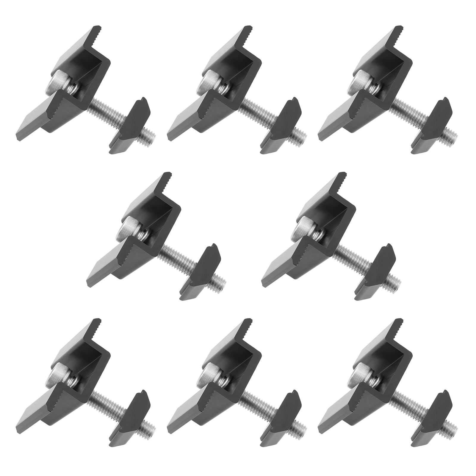 8 Pièces Pince Centrale en T pour Support de Module Solaire Support de Panneau Solaire Pince Intermédiaire Anodisée Noir avec Vis à Tête Cylindrique Et Écrou Fendu (35mm)