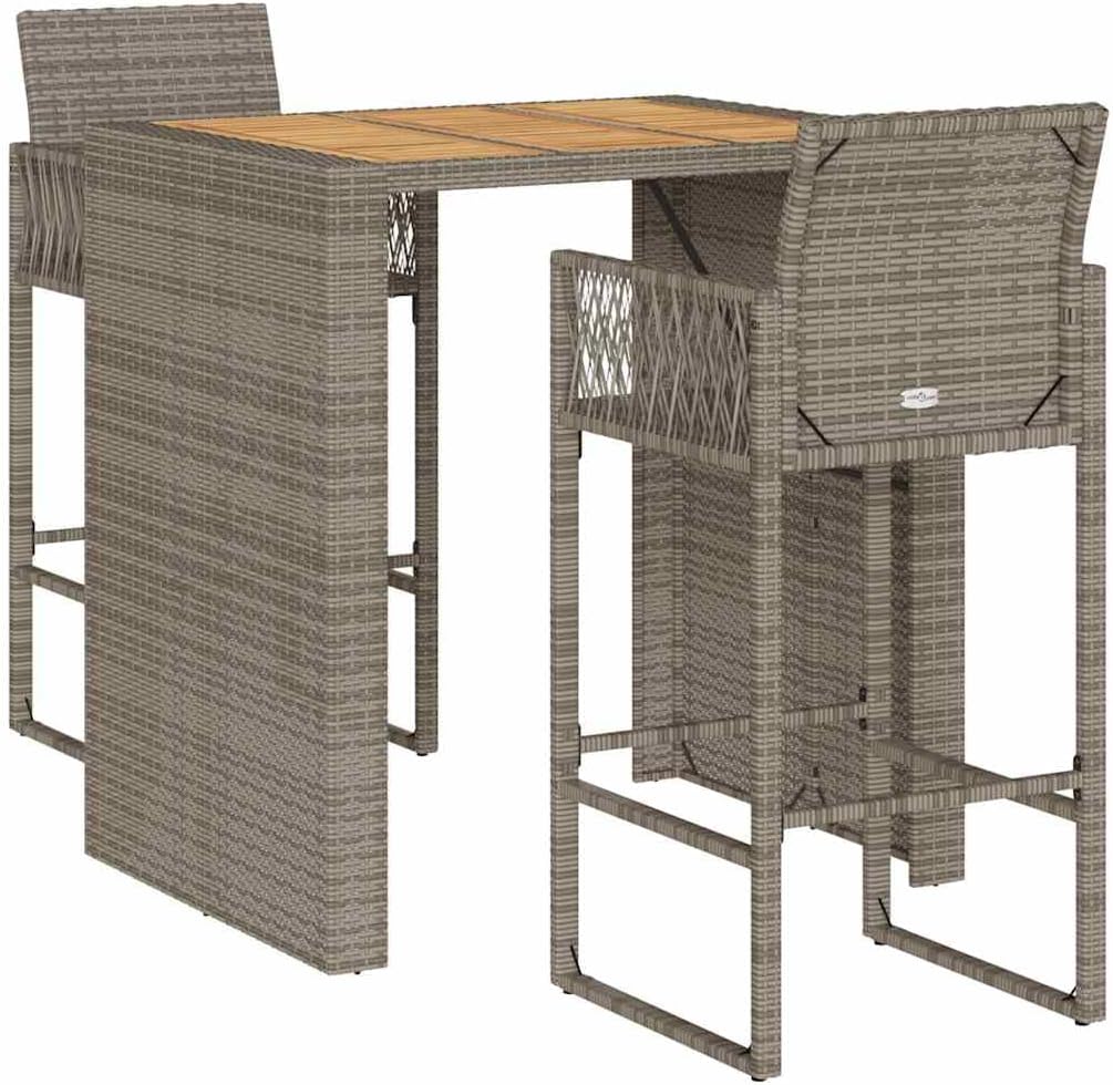 vidaXL Set of 3 Garden Bar Without Cushions Grey Polyrattan Acacia