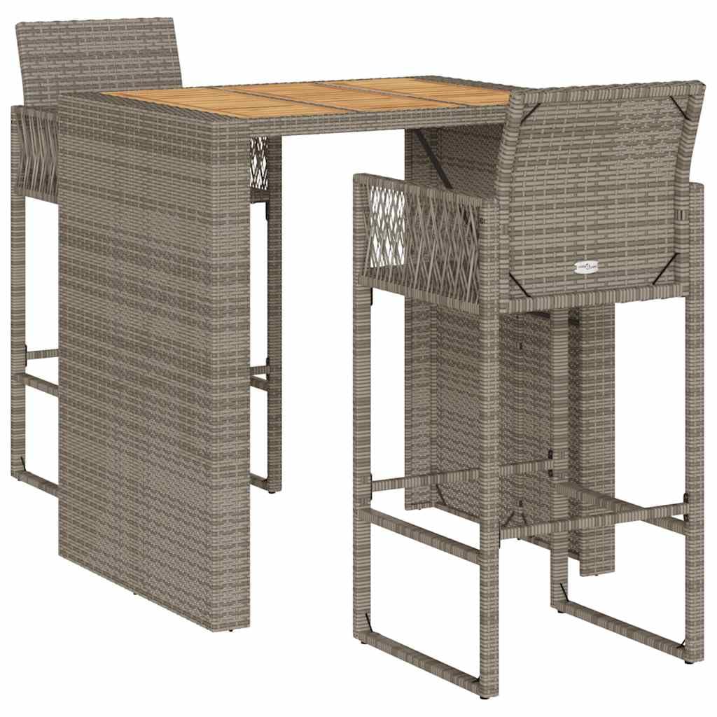 vidaXL Ensemble de Bar de Jardin 3 pcs sans Coussins Gris Poly rotin, Ensemble de Table de Bar, Table et Chaise de Bar, Ensemble Table de Bar et Tabouret