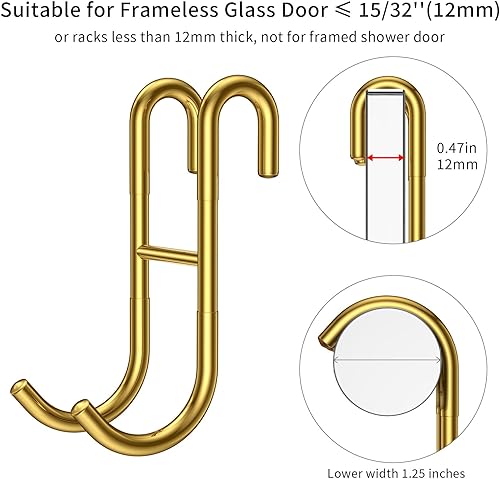 Miniatura 2 de Ganchos para puerta de ducha, paquete de 3 ganchos de puerta de vidrio para ducha, chapados en oro, ganchos de acero inoxidable 304, colgador de