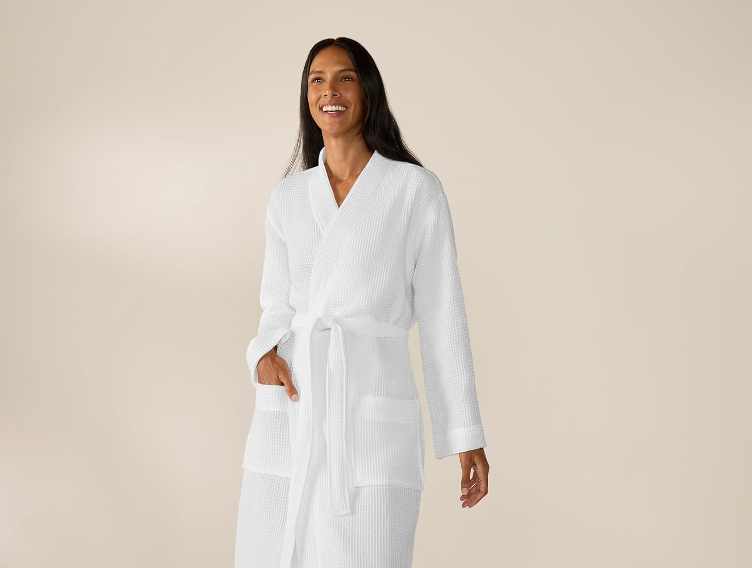 Coyuchi Unisex Organic Waffle Robe, Long Bathrobe, Cotton, Alpine White, (XS-S) - Image 2