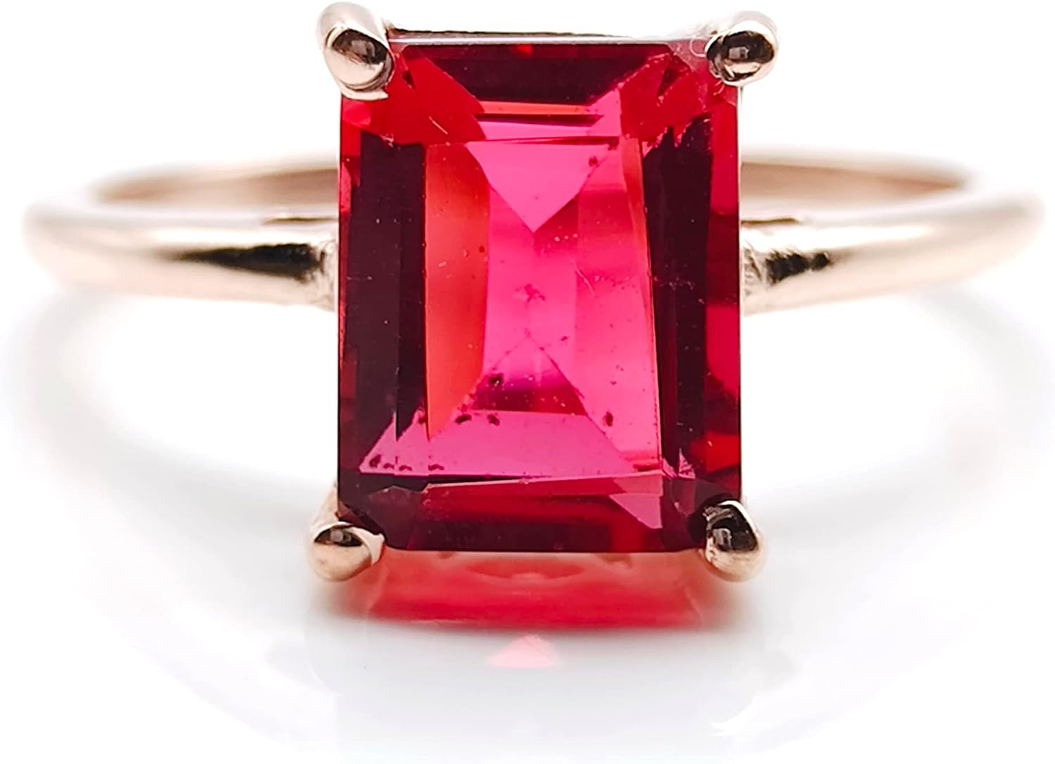 7x9mm Emerald Cut Lab Created Ruby Ring, Solid Yellow Gold Engagement Ring, Moissanite Bridal Ring, Wedding Promise Ring, Red Gemstone Ring By Forever Gems & Jewels