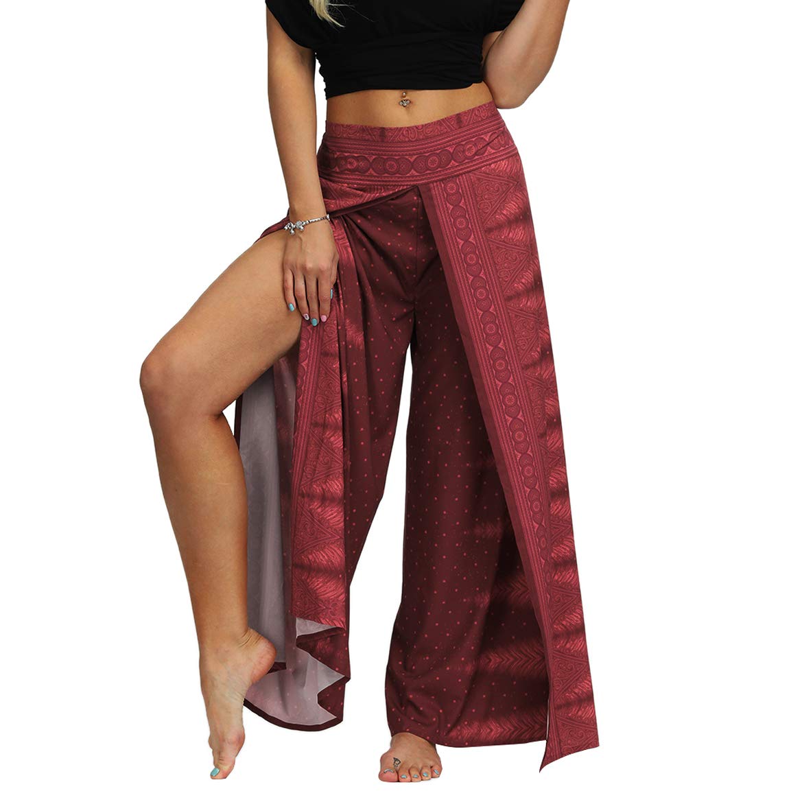 Fancy Uyee Womens Slit Wide Leg Pants Causal Hippie Bohemian Summer Beach Boho Yoga Pants