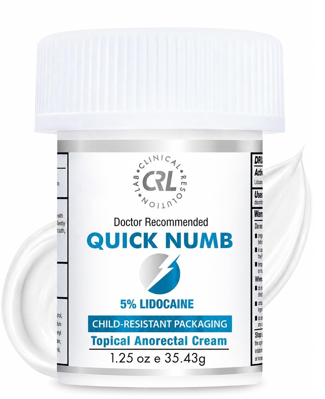 Clinical Resolution Quick Numb Pain Relief Burn Itch 5% Lidocaine Numbing Cream | Maximum Strength Topical Anesthetic for Anorectal &amp; Hemorrhoid Treatment w/Aloe, Oil-Free 1.25 Oz