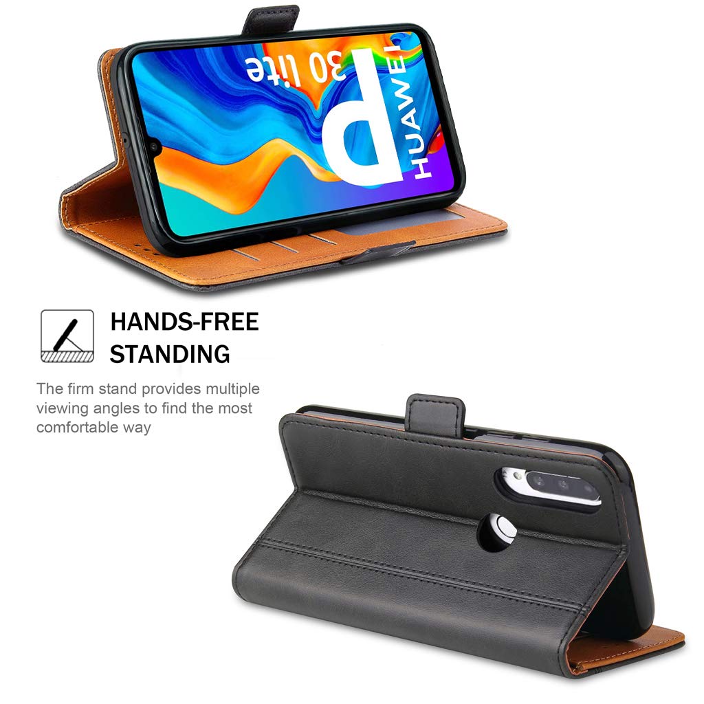 ROJIOJIO Cover per Huawei P30 Pro, Premium Pelle PU Portafoglio Flip Libro Libretto Custodia ​con [Chiusura Magnetica] [Supporto] [Porta Carte] per Huawei P30 Pro, Nero