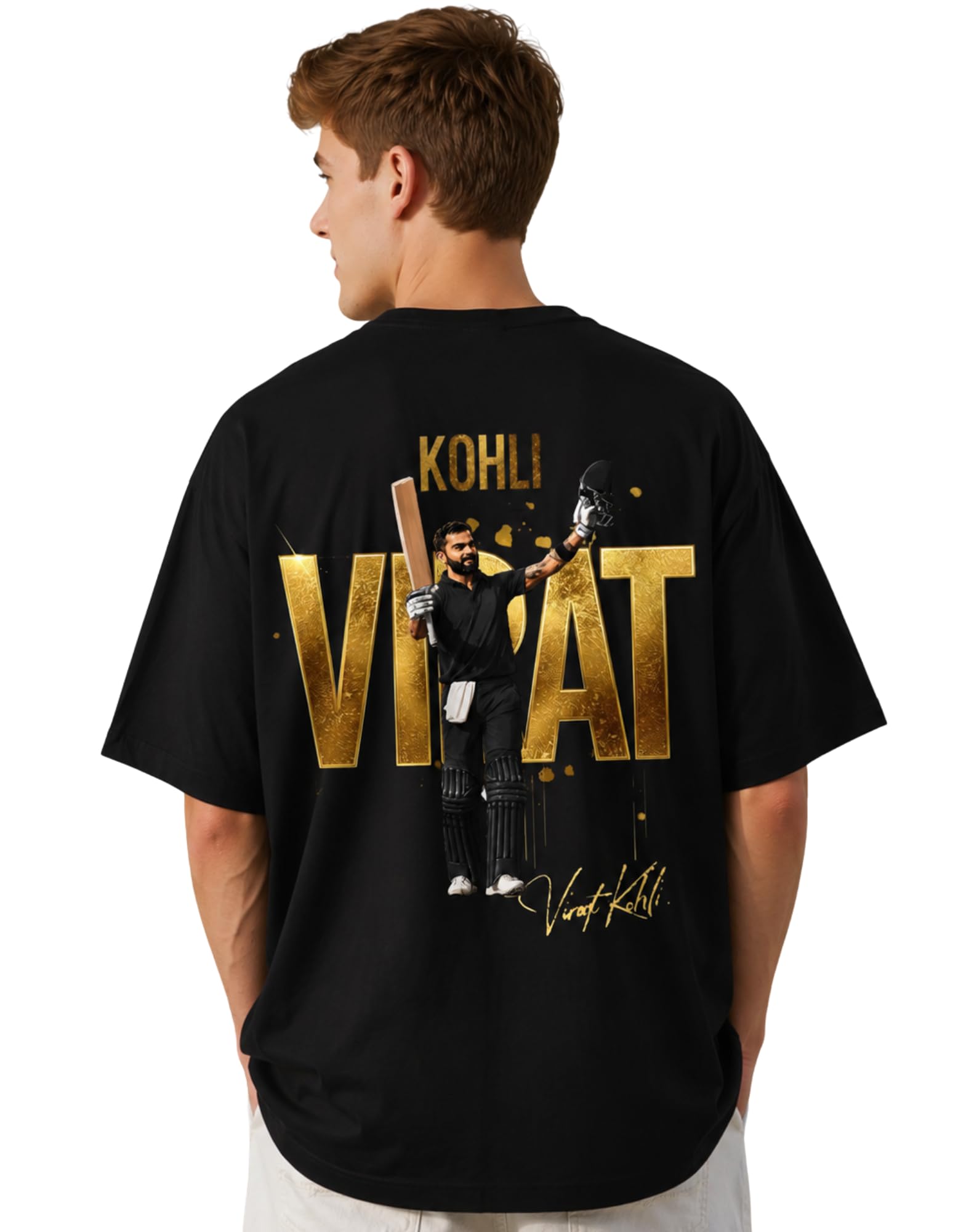 King Kohli Oversized Tshirt Men | Virat Kohli Graphic Printed Back Print T Shirt | Drop Shoulder Cotton Streetwear Oversized T-Shirt-image-26
