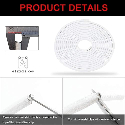 Miniatura 5 de Winunite - Protectores de borde de puerta de automóvil blancos, de 32.8 pies, de goma, sin pegamento, ajuste universal, en forma de U