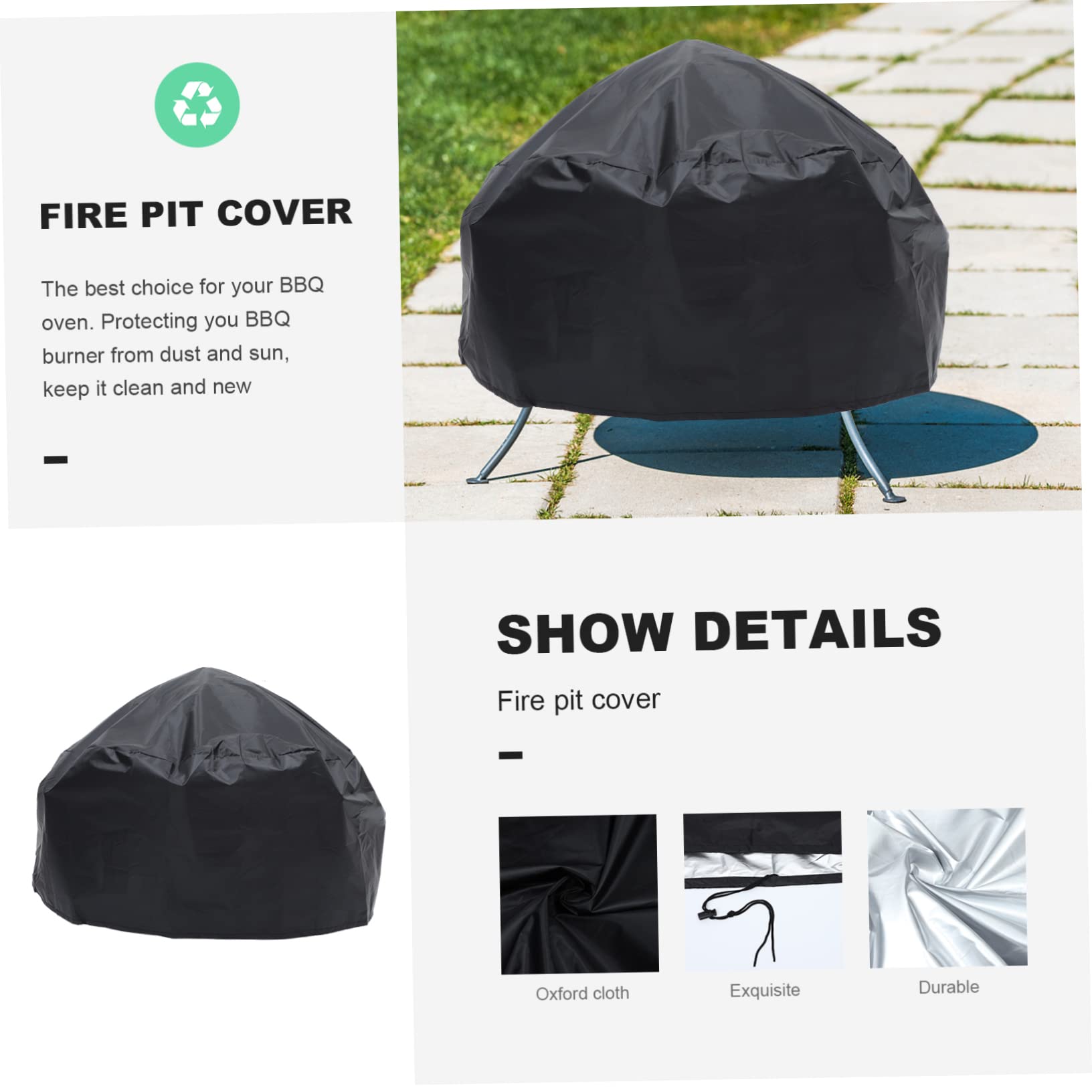 Levemolo Fire Pit Covers Round 420d Stove Cover Heat Resistant Weatherproof Easy to Clean Full Uv Protection