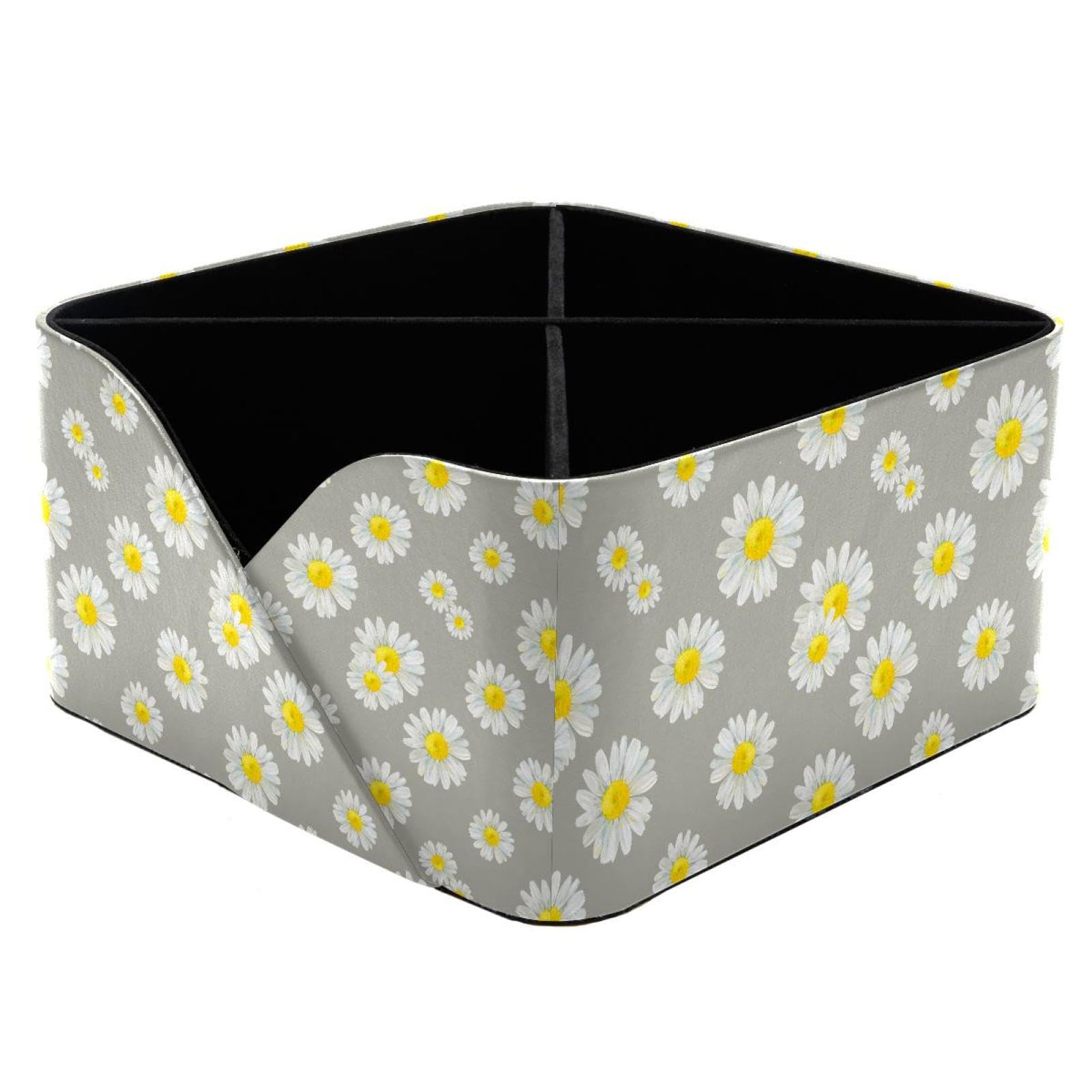 KengjuTesu Chamomile Flower Pattern Desktop Organizer Pen Holder, Rectangular Pencil Cup for Office, Study and Makeup Stations