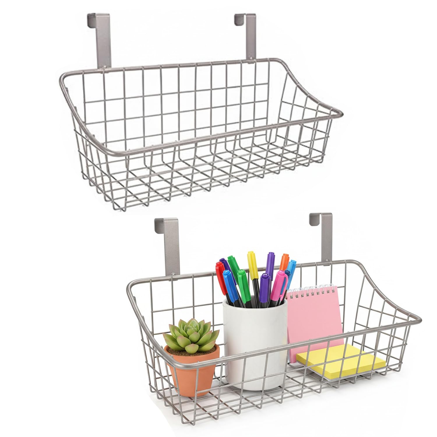 LeleCAT Basket with hook Grid Storage Basket,Hang it behind a door or on a railing,Over the Cabinet Door,Champagne Gray,2 Pack