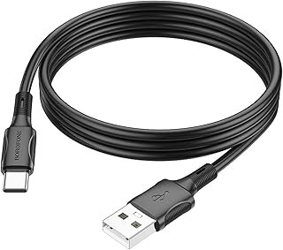 كابل شحن ونقل بيانات من النوع سي جيد بطول 1 م 3 أمبير من بوروفون، لون أسود، موديل BX80