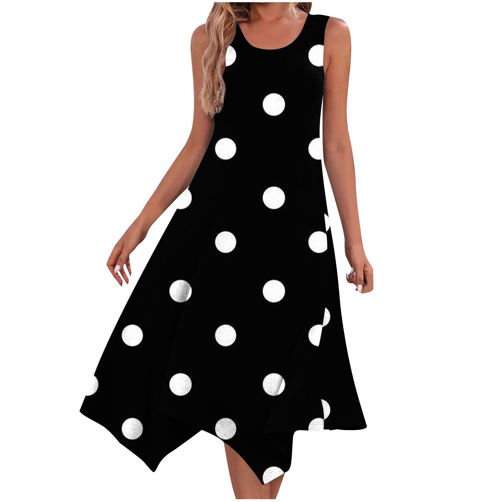 NUSGEAR 2024 Vestidos Largo Mujer Verano Moda Vestido Estampado Casual Vestido de Noche Elegante Fiesta Vestidos sin Manga Cuello Redondo Oficina Cómodo Playa Vacaciones Bohemio