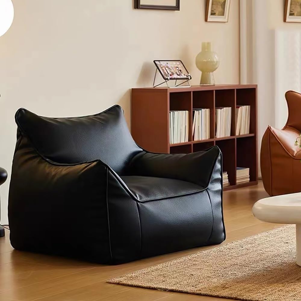 Large Bean Bag Chair Cover - Water-Based Leather Lazy Sofa Cover for Indoor Living Room, Bedroom, and Garden Use - No Filler Included - Mid Century Modern Design