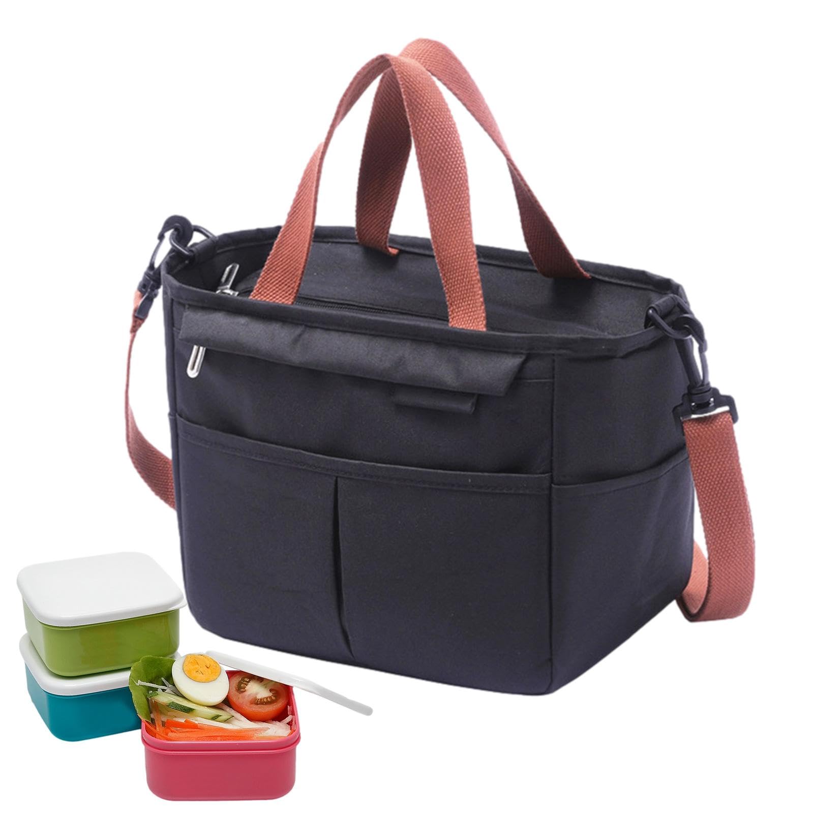 Un bolso más fresco, un bolso más fresco hermético de las mujeres del bolso del almuerzo, la bolsa de asas reutilizable del almuerzo del bolso del calentador de la comida (Color : Black)