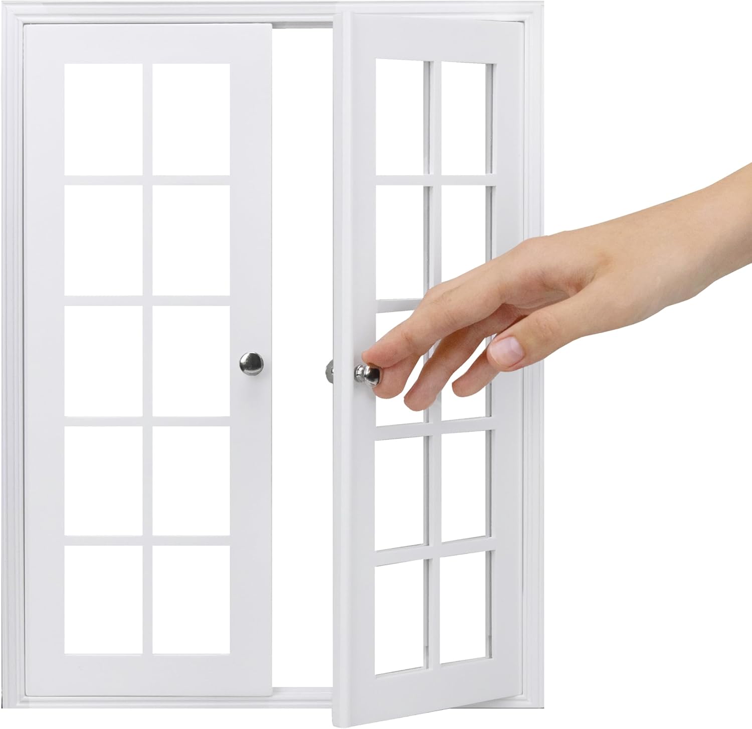 1/6 Scale Wooden Dollhouse Double French Door with Glass – Panoramic Miniature Door with Handles for 12 Inch Dolls, Diorama & Roombox – Multi Color (White)