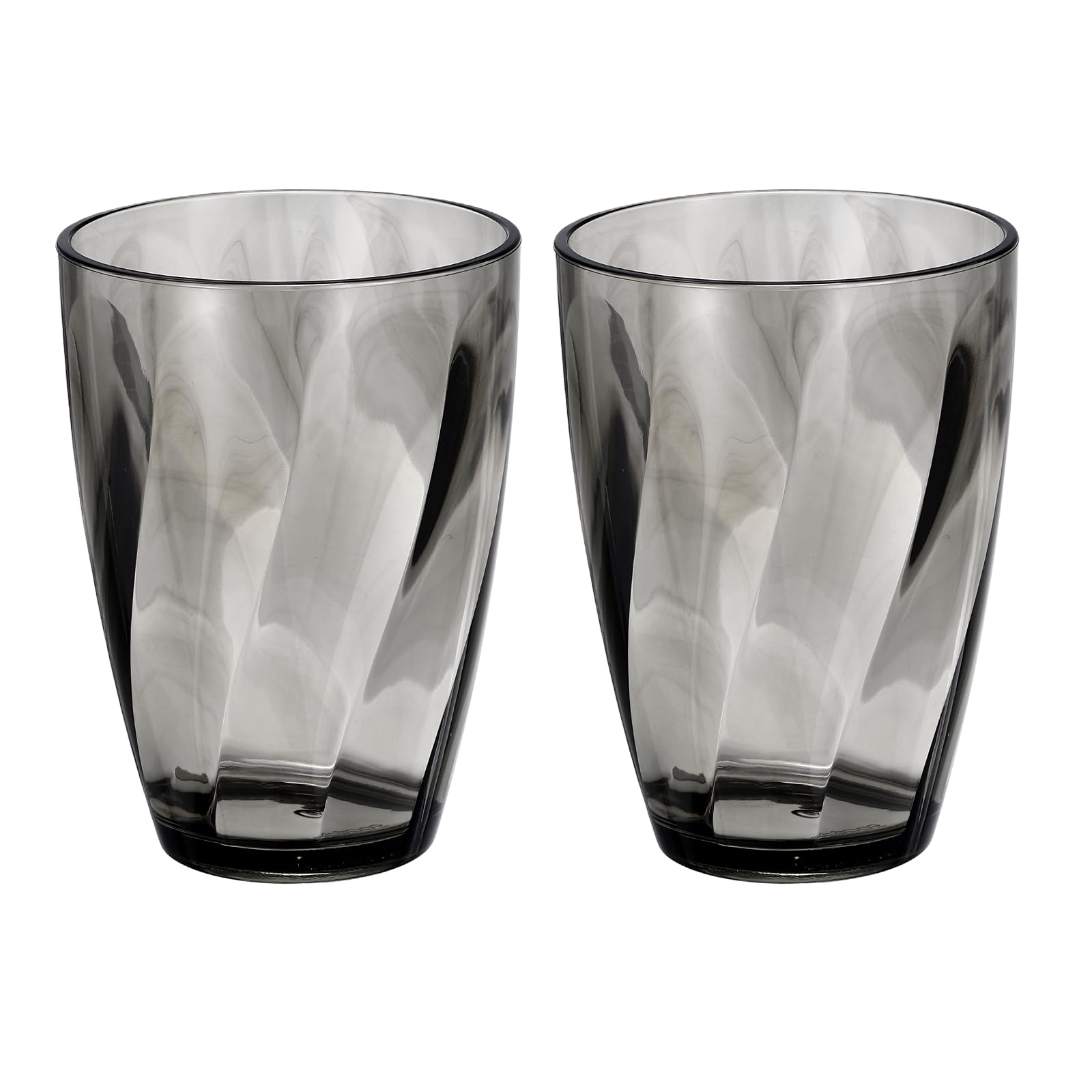 sourcing map 2Pcs Clear Plastic Reusable Drinking Glasses, 13oz Drinking Glasses Diagonal Texture Plastic Water Cup Unbreakable Stackable for Beer Cocktail Water Juice Whiskey, Light Grey