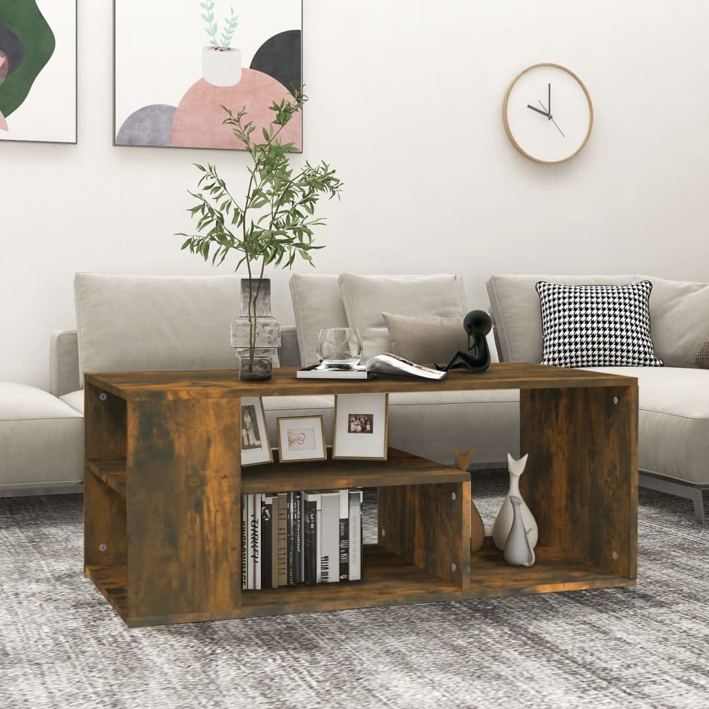 Design industriel et rangement avec cette table basse chêne fumé