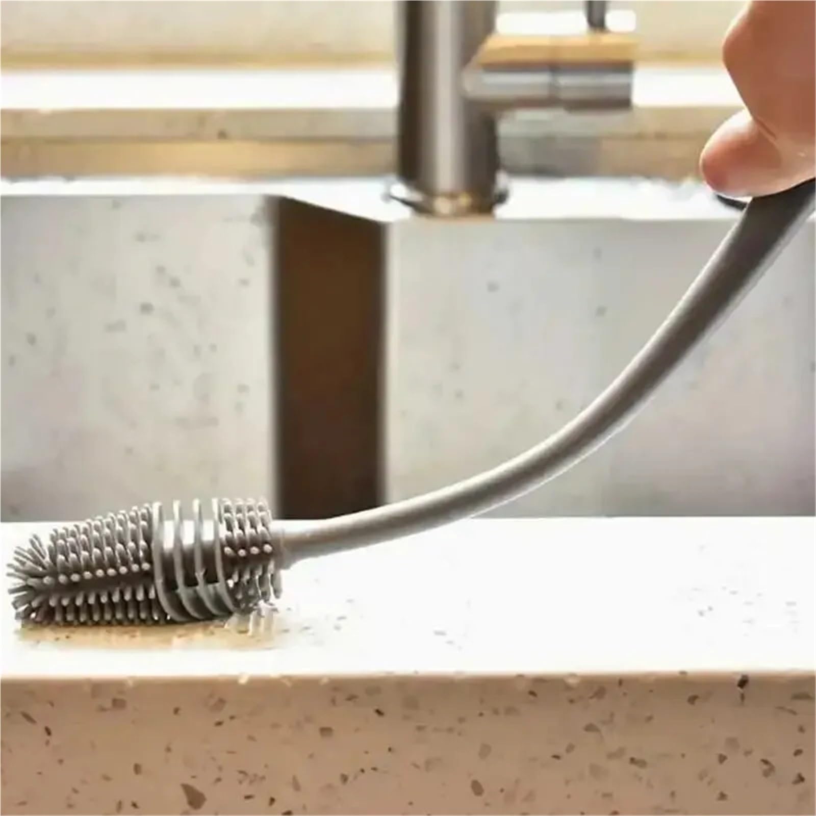 goupillon bouteille Brosse de nettoyage bouteilles en Silicone à Long manche, brosse cuisine, tasse verre, outils(White)