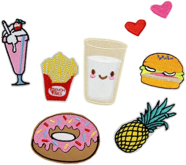 Hwafan Cute Cartoon Mix Food Vegetable Plant Sew On Iron On Badge Embroidered Motif DIY Decoration Applique for Jeans Clothing Heart