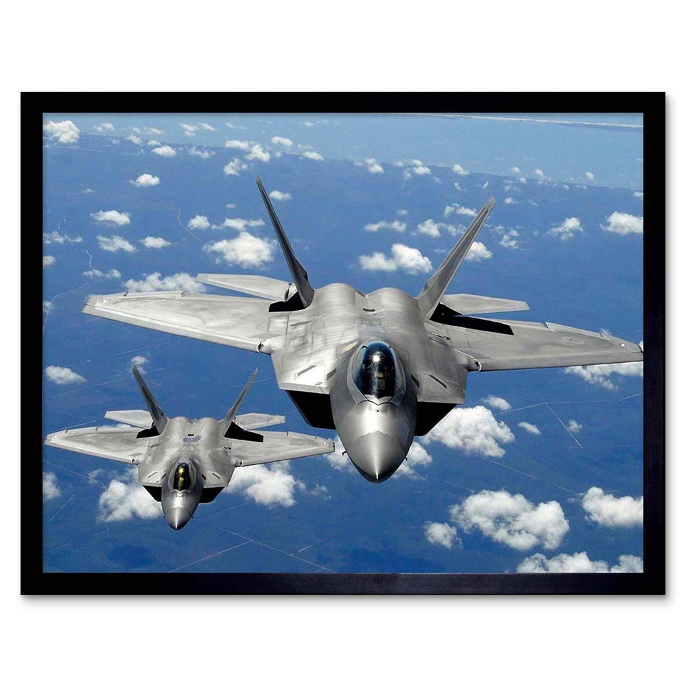 Wee Blue Coo Military Air Plane Fighter Jet F22 Raptor Tyndall Art Print Framed Poster Wall Decor 12X16 Inch
