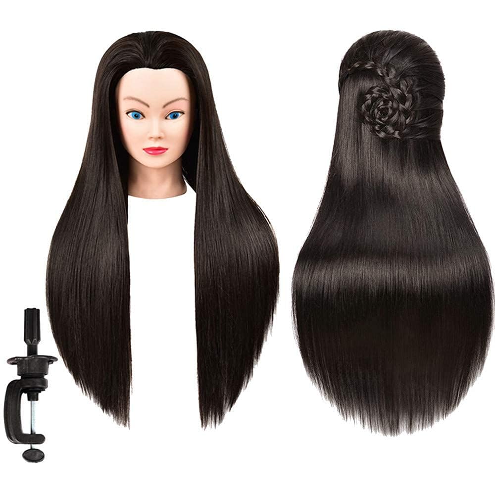 26"-28" Super Long Synthetic Fiber Hair Dummy For Face Make-up Practice / Hair Dummy For Hair Styling / Hair Dummy For Hair Styling Practice / Salon / Parlor Mannequin For Hairstyle Practice (Free Clamp Stand ) Black Brown (Black)-image-30