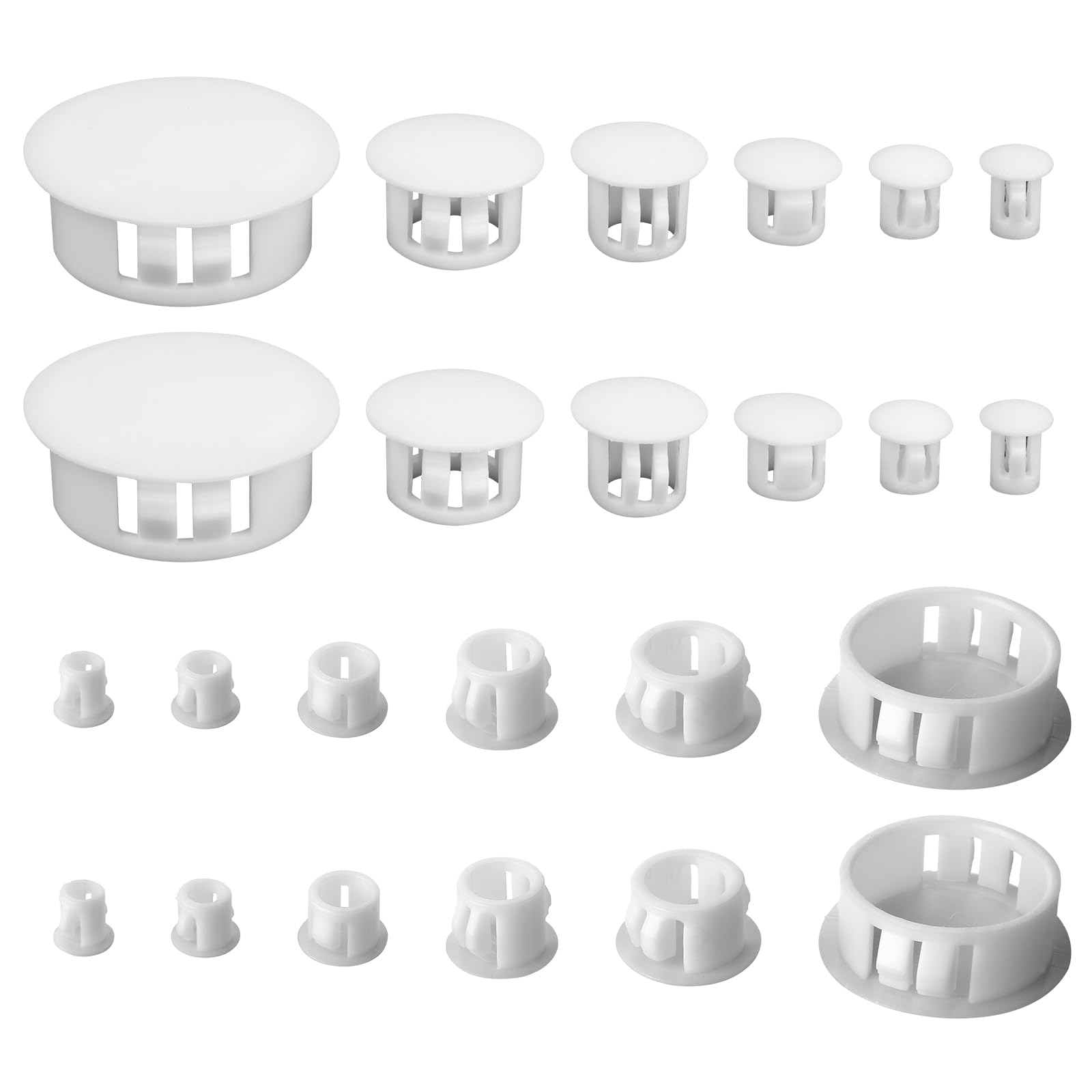 6 Sizes Nylon Plastic Hole Plugs White Plastic Plugs for Round Holes Round Drill Screw Hole Plugs Covers Furniture Hole Decorative Cover for Holes Hardware Plugs 1/5" 1/4" 5/16" 7/8" 1/2" 1"