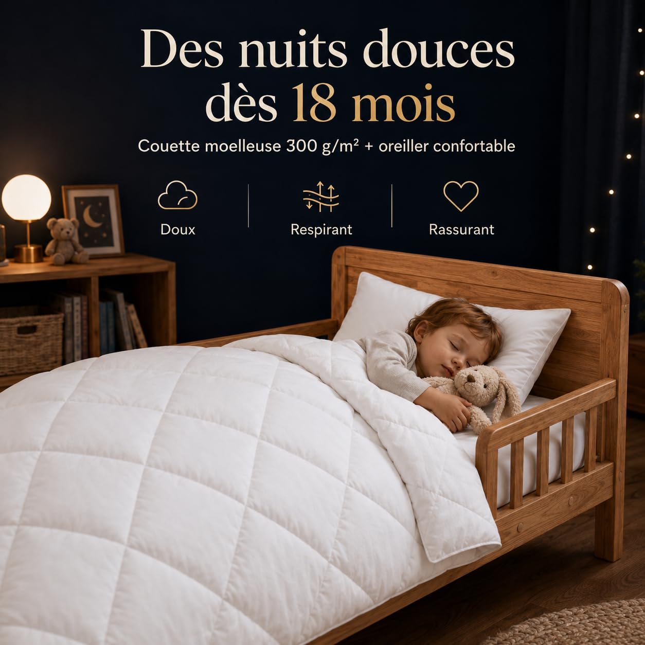 SOHYGGE Pack Couette Enfant 100 x 135 + Oreiller 35 x 55 cm – pour lit 70 x 140 cm – Ultra Doux – 4 Saisons – Lavable à 60°C – Certifié Oeko Tex – Parure de lit Enfant bébé