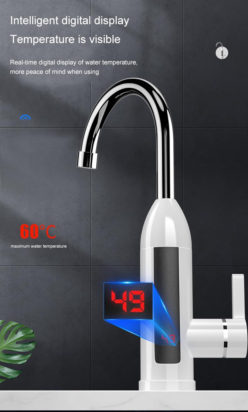 Rubinetto Acqua Elettrico 110V/220V Rubinetto Elettrico Riscaldatore di Acqua Visualizzazione della Temperatura Istantanea Riscaldatori Calda Cucina Senza Serbatoio Riscaldamento Dell'acqua(220V,Gold)