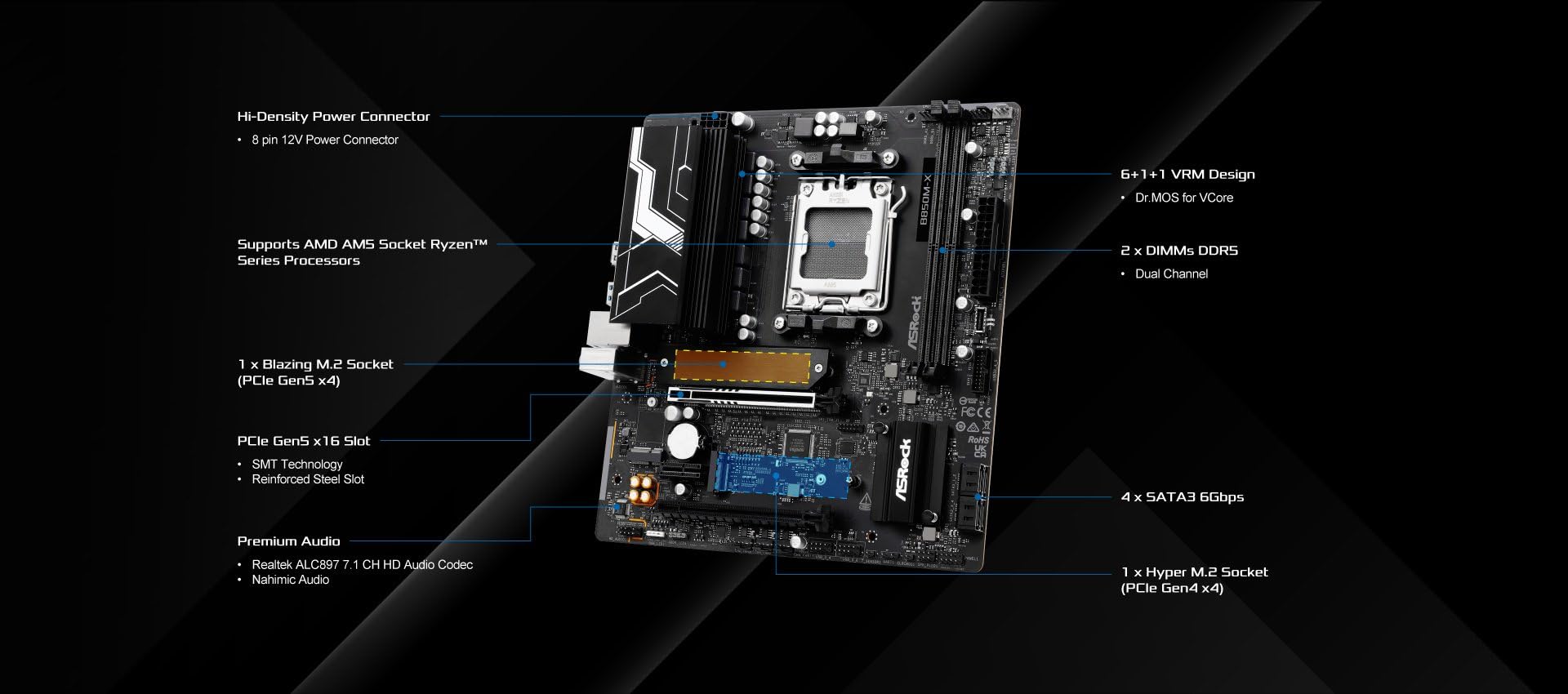 Amazon | ASRock B850M-X R2.0 Micro-ATX AM5 マザーボード、AMD Ryzen